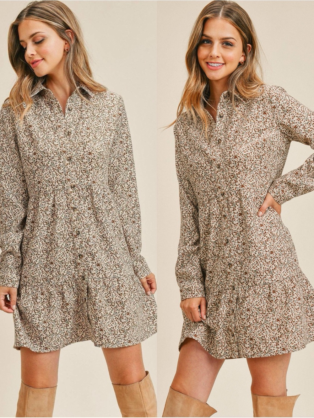 ROOLEE Floral Long Sleeve
Button Down Mini Dress